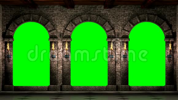 中世纪拱门与绿色屏幕视频的预览图