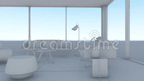 带有家具的白色内部房间视频的预览图