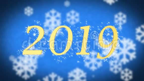 2019年创意新年庆祝信息蓝色雪背景屏保视频的预览图