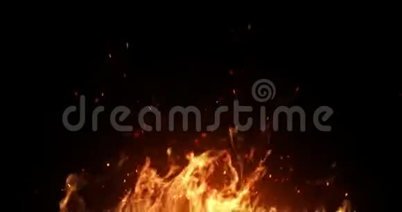 现实的火焰燃烧与灰升运动框架在黑色背景与视频的预览图