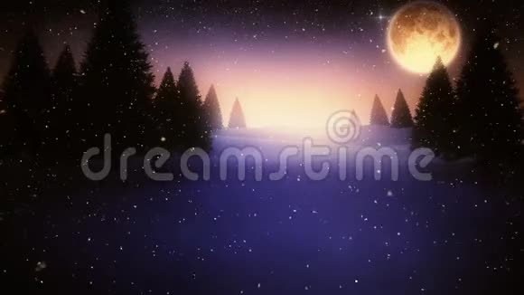 降雪和圣诞夜星空和月亮视频的预览图