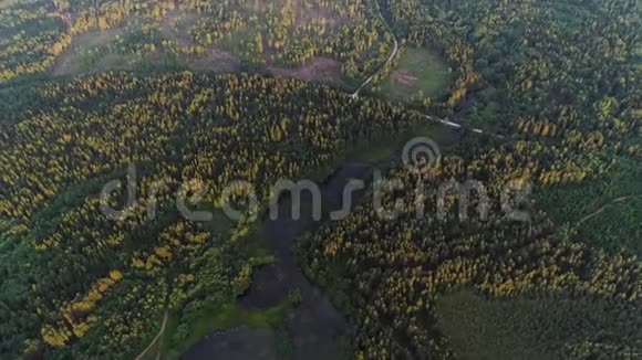 湖上有绿松石水和绿树河流森林湖泊景观视频的预览图