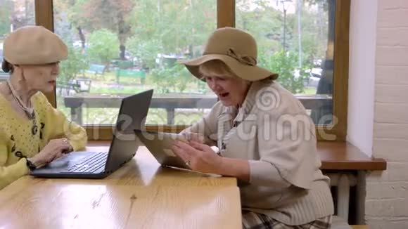 两名高级女性和笔记本电脑视频的预览图