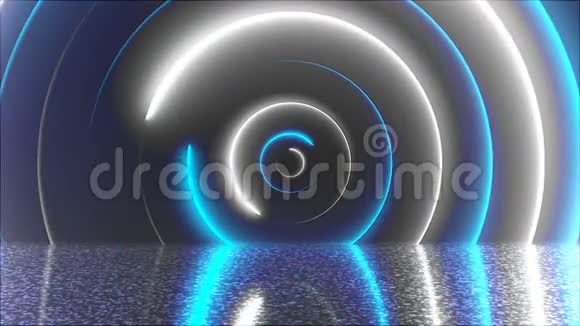 带有反射的抽象圆圈霓虹灯隧道计算机生成背景三维渲染视频的预览图