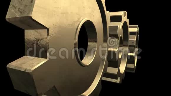 3黑色背景下旋转金齿轮的D动画阿尔法通道视频的预览图