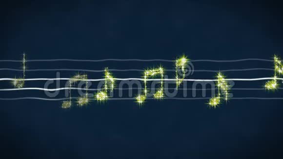 闪亮的金色音乐音符在床单上移动卡拉OK歌曲音乐会在LED屏幕上显示视频的预览图