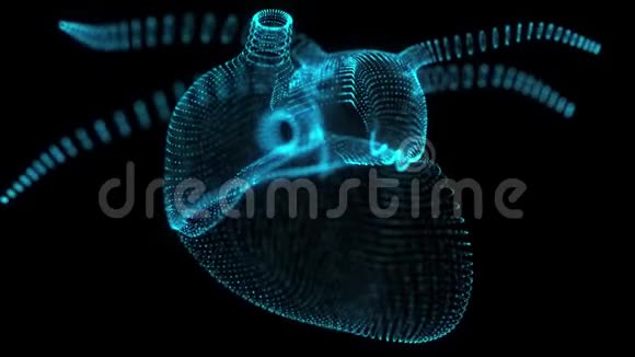 人类心灵的无缝循环运动发光蓝光粒子点人体心脏模型视频的预览图