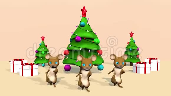 美丽的圣诞树和一只可爱的小老鼠3D绘制视频的预览图