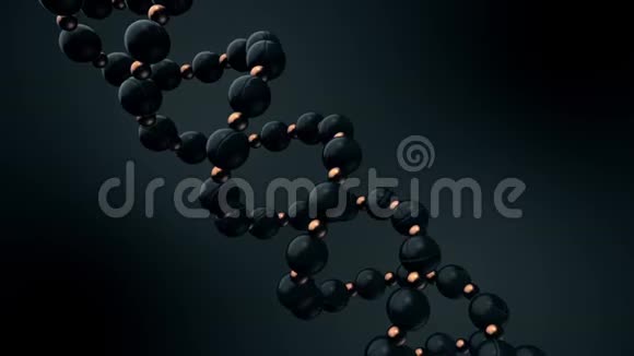 数字的抽象的DNA由黑色和青铜球组成在黑色背景上旋转无缝环螺旋DNA视频的预览图