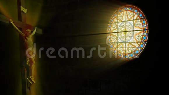 教堂彩色玻璃和耶稣视频的预览图