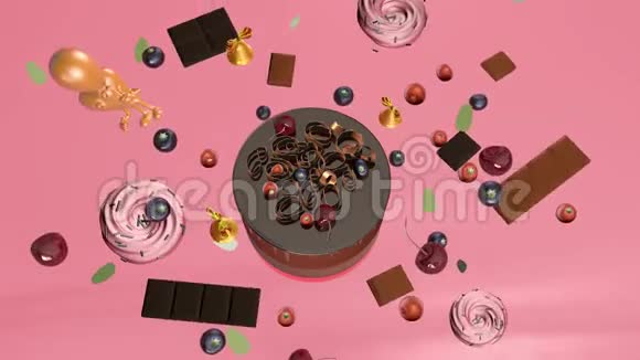生日蛋糕和生日礼物3D绘制视频的预览图