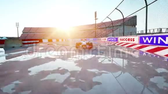 一辆赛车的配方1赛车种族和动机概念精彩的日落现实的4k动画视频的预览图