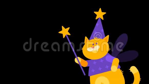 挥舞魔棒猫魔法师角色动画视频的预览图