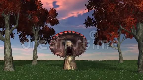 愤怒的大红蘑菇死在草地上视频的预览图
