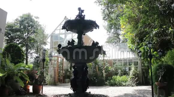 喷泉装饰在绿色的花园里视频的预览图