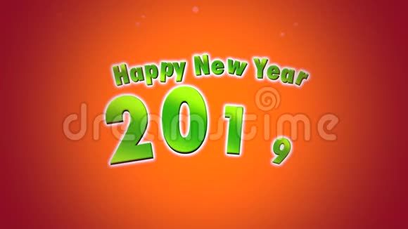 橙色背景下的动画特写和2019年新年快乐文本和数字视频的预览图