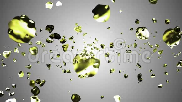 黄色金色液态金属水滴随机扩散空间数字动画背景新质量自然运动视频的预览图