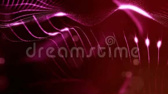 红色可循环的抽象粒子背景具有景深灯光和数字元素的闪光波浪视频的预览图