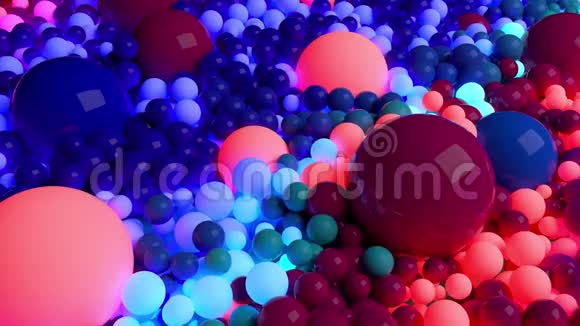 深色的构图色彩鲜艳的球覆盖表面其中一些发光4k抽象背景下的3D视频的预览图
