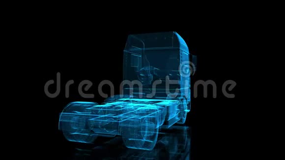 欧洲卡车360度旋转大卡车模型的黑蓝光形成视频的预览图