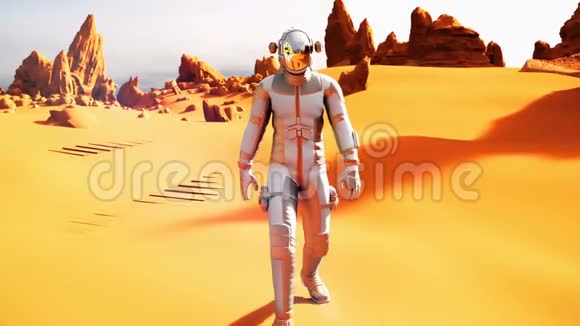 火星上的宇航员在探索行星后返回他的火星漫游者殖民的未来概念视频的预览图