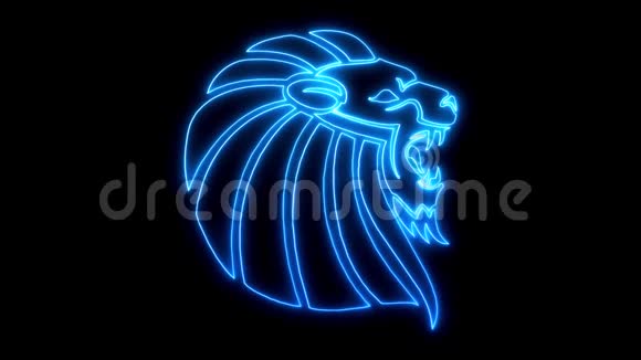 蓝色霓虹灯狮子头动画标志循环图形元素v3视频的预览图