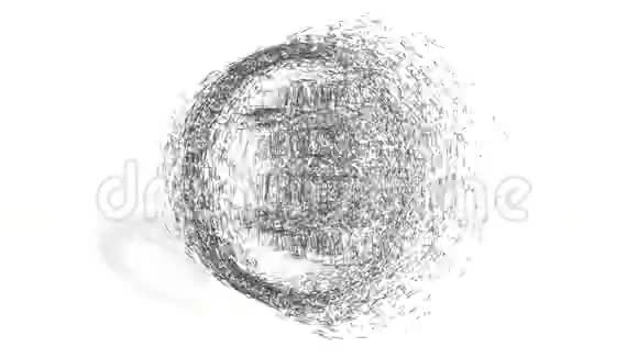 三维黑色线框旋转并组装成一个3D比特币符号在环4k3d白色背景清洁动画视频的预览图