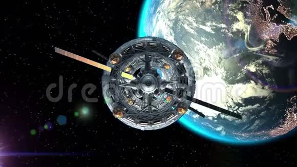 穿越地球背景的科幻飞船之门绿色屏幕3d地球的纹理是在视频的预览图
