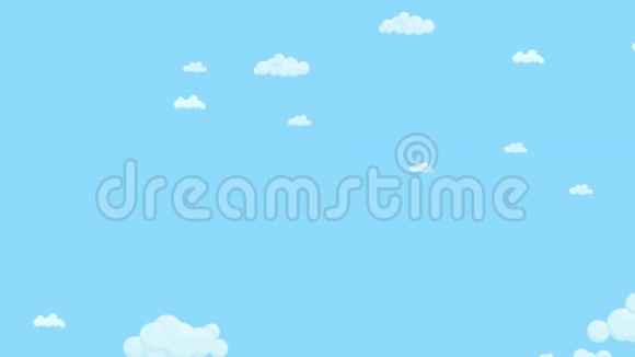 蓝天上满是云彩向左移动卡通天空背景平面动画视频的预览图