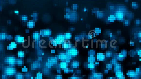 镶嵌蓝色上升气泡和方形碎片计算机生成背景3D渲染视频的预览图