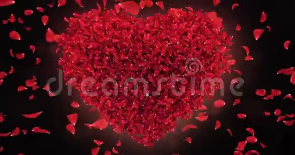 红玫瑰落花花瓣在可爱的心形背景循环4k视频的预览图