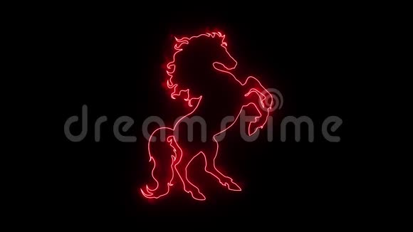 红色霓虹灯马在风中饲养动画标志循环视频的预览图