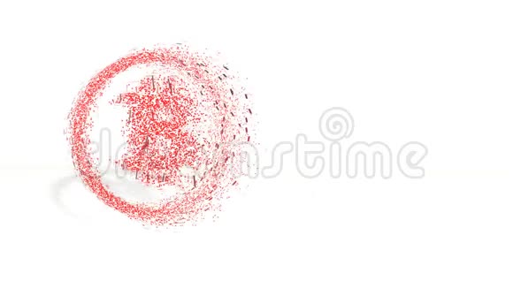 三维红色多边形旋转并组装成一个3D比特币符号环4k3d白色背景清洁动画视频的预览图