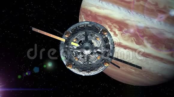 通过木星背景的科幻飞船之门飞行绿色屏幕三维动画纹理视频的预览图