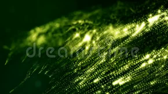 带有辉光粒子的循环科幻动画的三维渲染形成滚动结构暗绿色数码相机的无缝镜头视频的预览图