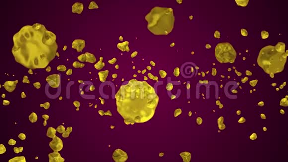 黄色金色液态金属水滴随机扩散空间数字动画背景新质量自然运动视频的预览图