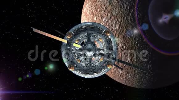 通过水星背景的科幻飞船之门飞行绿色屏幕三维动画纹理视频的预览图