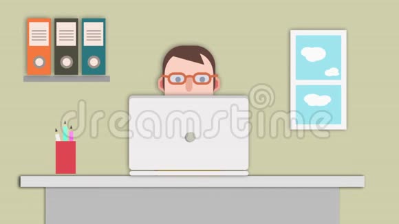 坐在办公室的人带着笔记本电脑2D动画视频的预览图