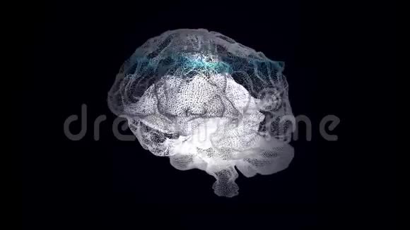 三维渲染X射线风格的人脑旋转图像旋转粒子形成的人脑脑连接视频的预览图