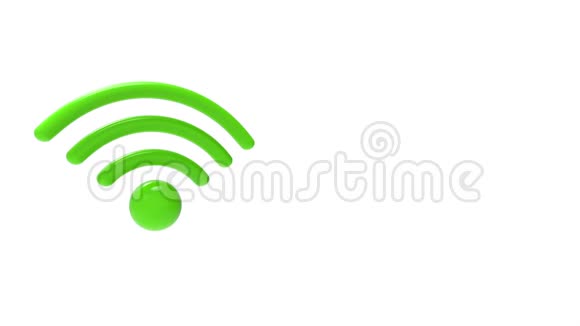 绿色无线标志旋转和落在白色背景与空间设计视频的预览图