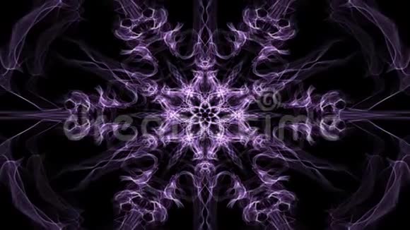 现场紫色六角形分形曼陀罗视频隧道上黑色背景精神和精神的动画对称模式视频的预览图