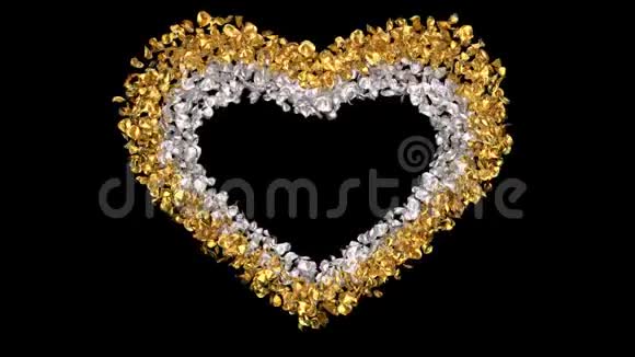 金银玫瑰花瓣心形阿尔法通道无缝回路4k视频的预览图