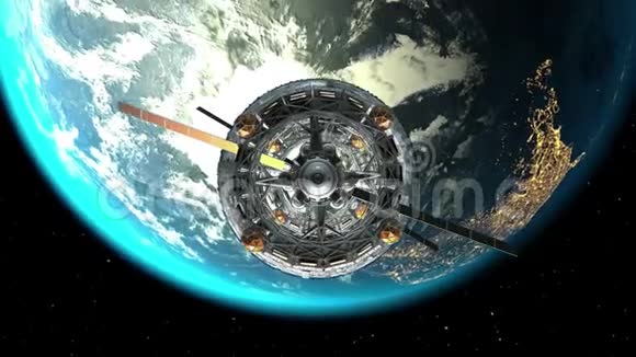 穿越科幻飞船的大门飞行地球和太阳背景3D绿色屏幕创造了地球的纹理视频的预览图