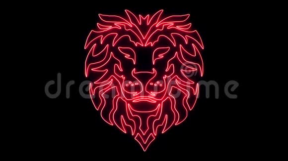 红色霓虹狮头动画标志循环图形元素v1视频的预览图