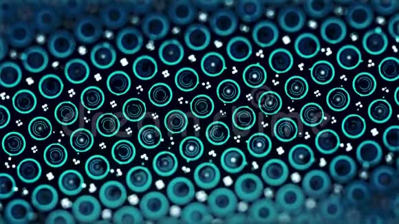 抽象色彩鲜艳蓝色圆圈和浮动点无缝循环顶部视图接近抽象的电子计划视频的预览图