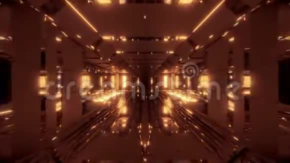 未来派空间飞机库隧道走廊与凉爽的反射和玻璃底部三维渲染现场壁纸运动视频的预览图