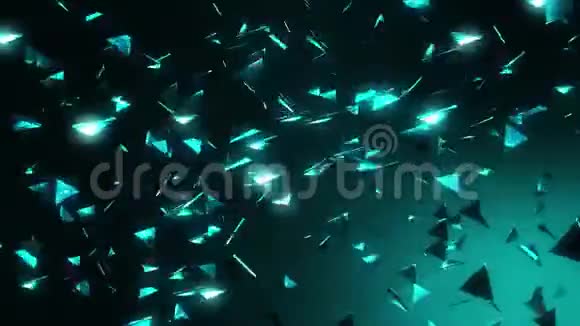 三维冰蓝色飞行抽象三角形可循环运动背景视频的预览图