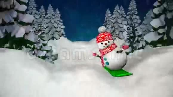 滑雪板上的雪人视频的预览图