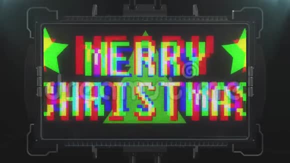 彩色圣诞快乐文字跳跃未来的液晶屏幕动画背景与雪新质量复古视频的预览图