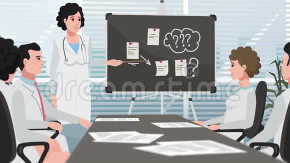 卡通诊所出席会议的女医生视频的预览图